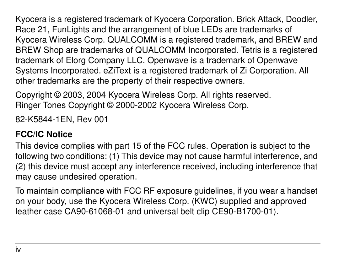 Kyocera 3225, 3200 series manual FCC/IC Notice 