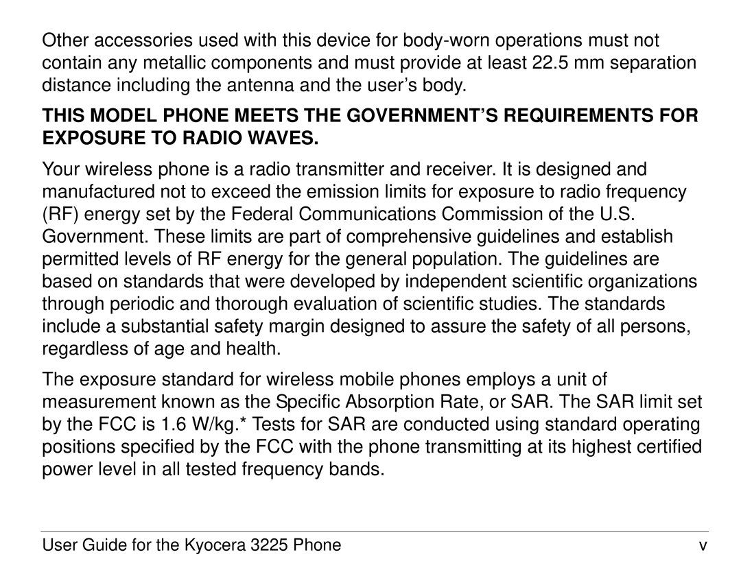 Kyocera 3200 series manual User Guide for the Kyocera 3225 Phone 