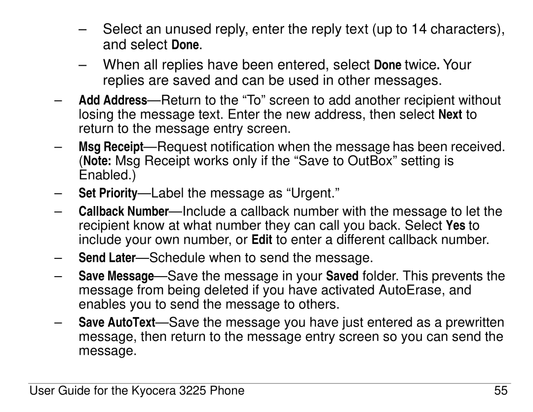 Kyocera 3200 series manual User Guide for the Kyocera 3225 Phone 