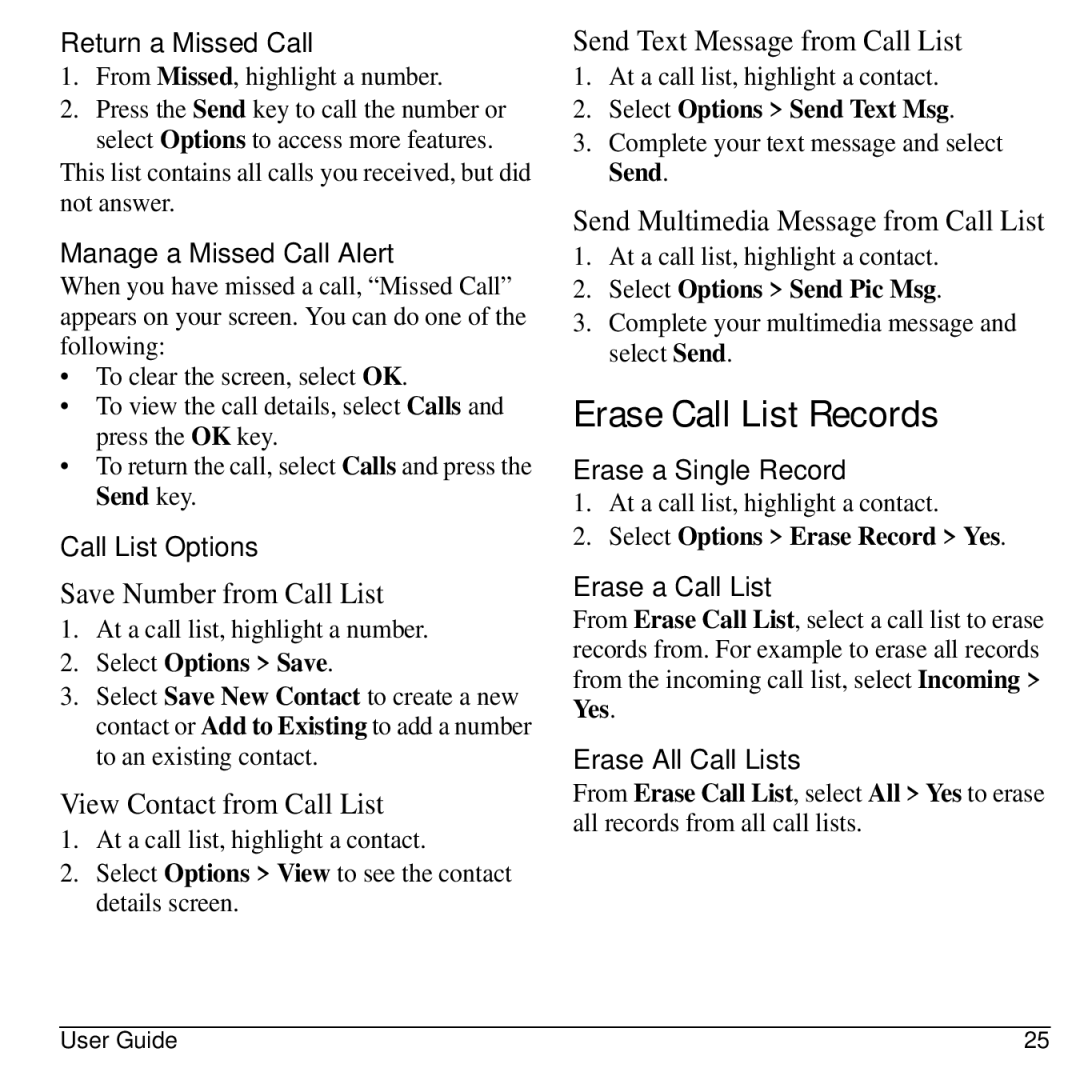 Kyocera 32300 manual Erase Call List Records 