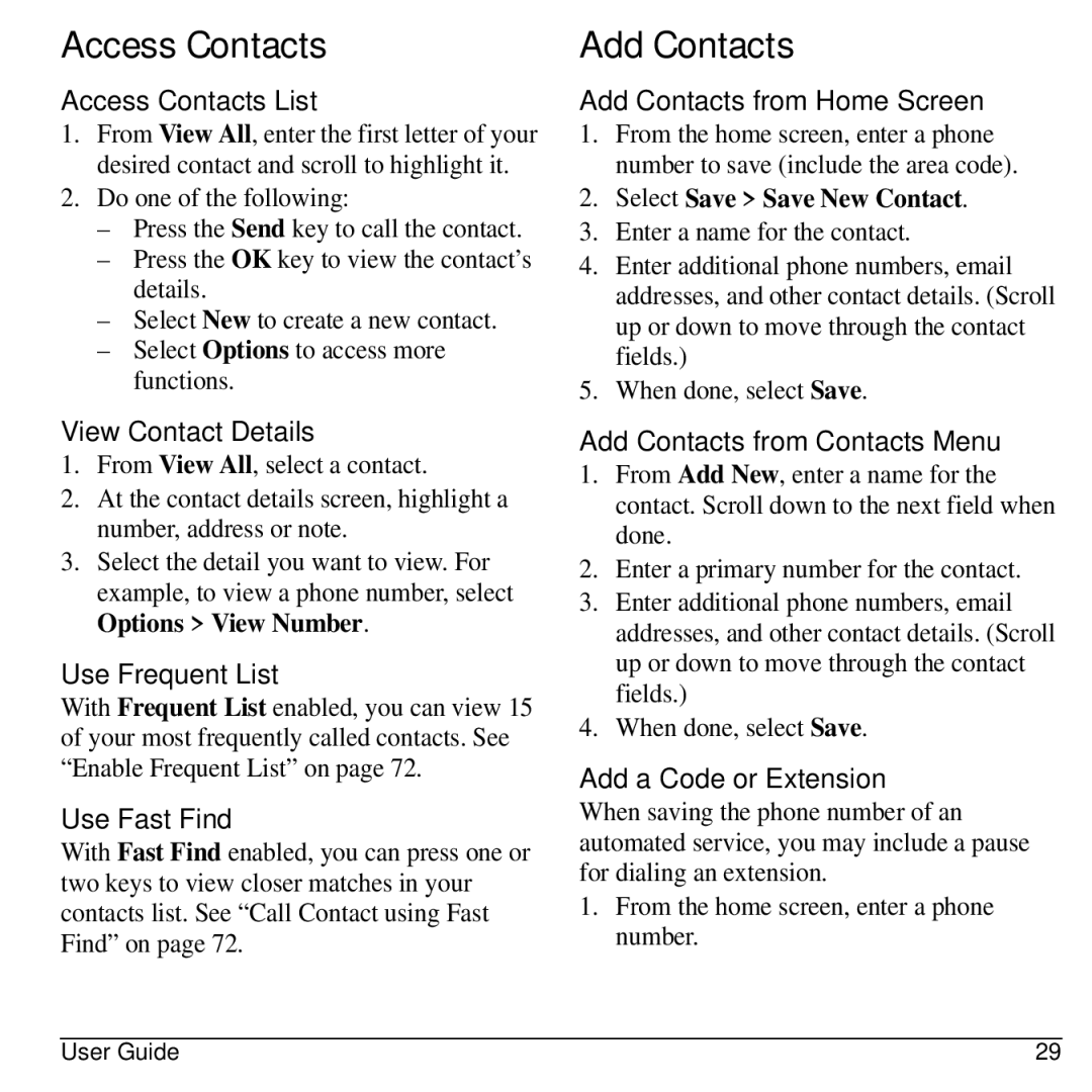 Kyocera 32300 manual Access Contacts, Add Contacts 