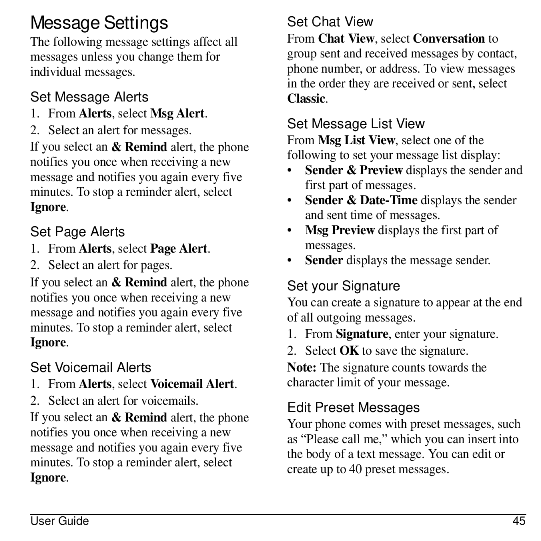 Kyocera 32300 manual Message Settings 