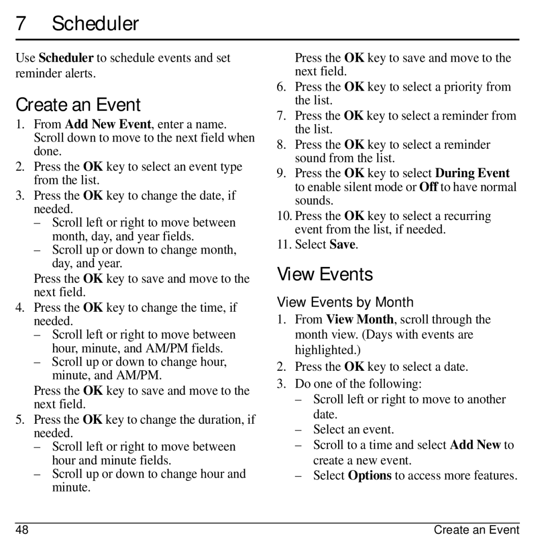 Kyocera 32300 manual Scheduler, Create an Event, View Events by Month 