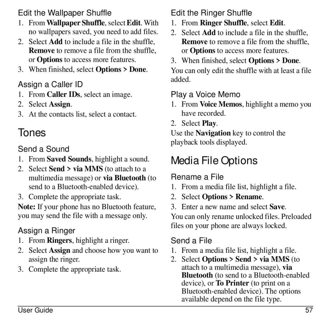 Kyocera 32300 manual Tones, Media File Options 