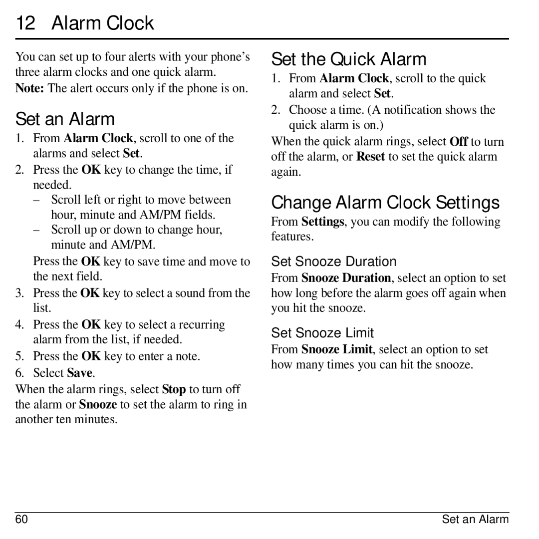 Kyocera 32300 manual Set an Alarm, Set the Quick Alarm, Change Alarm Clock Settings 