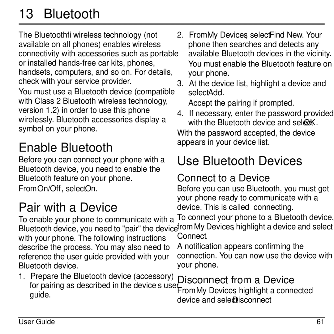 Kyocera 32300 manual Enable Bluetooth, Pair with a Device, Use Bluetooth Devices 