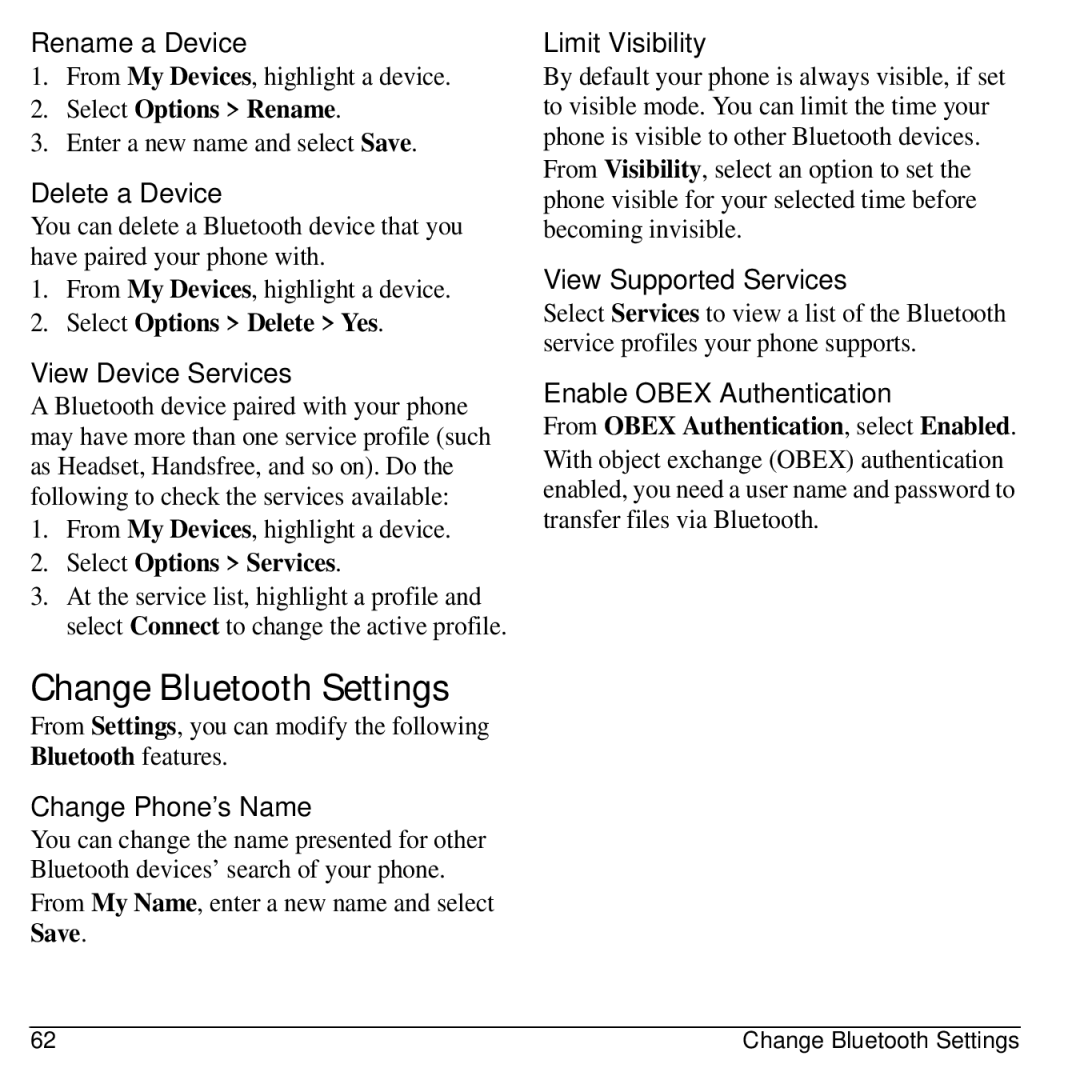 Kyocera 32300 manual Change Bluetooth Settings 