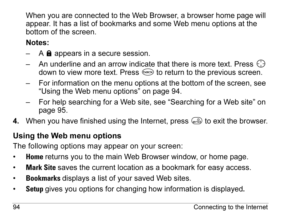 Kyocera 3245 manual Using the Web menu options 