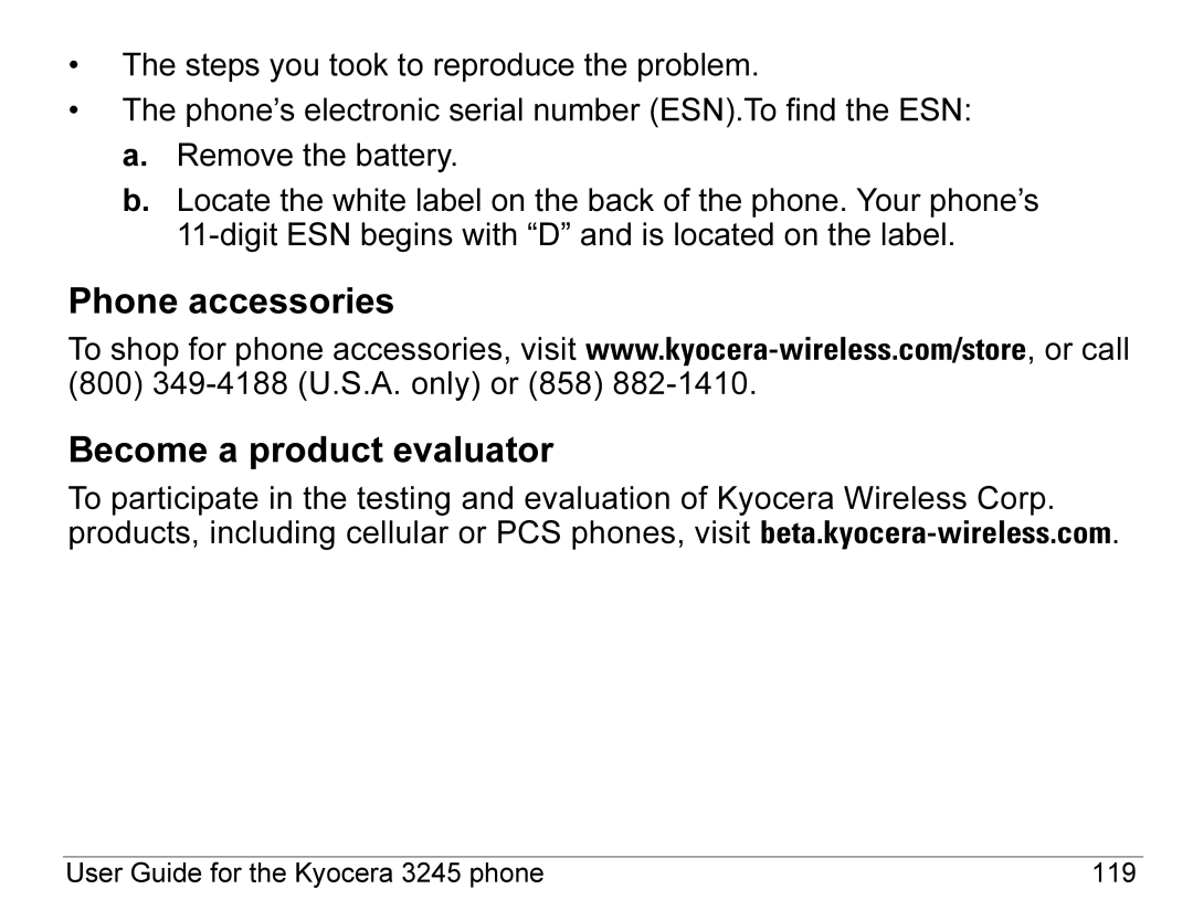 Kyocera 3245 manual Phone accessories Become a product evaluator 