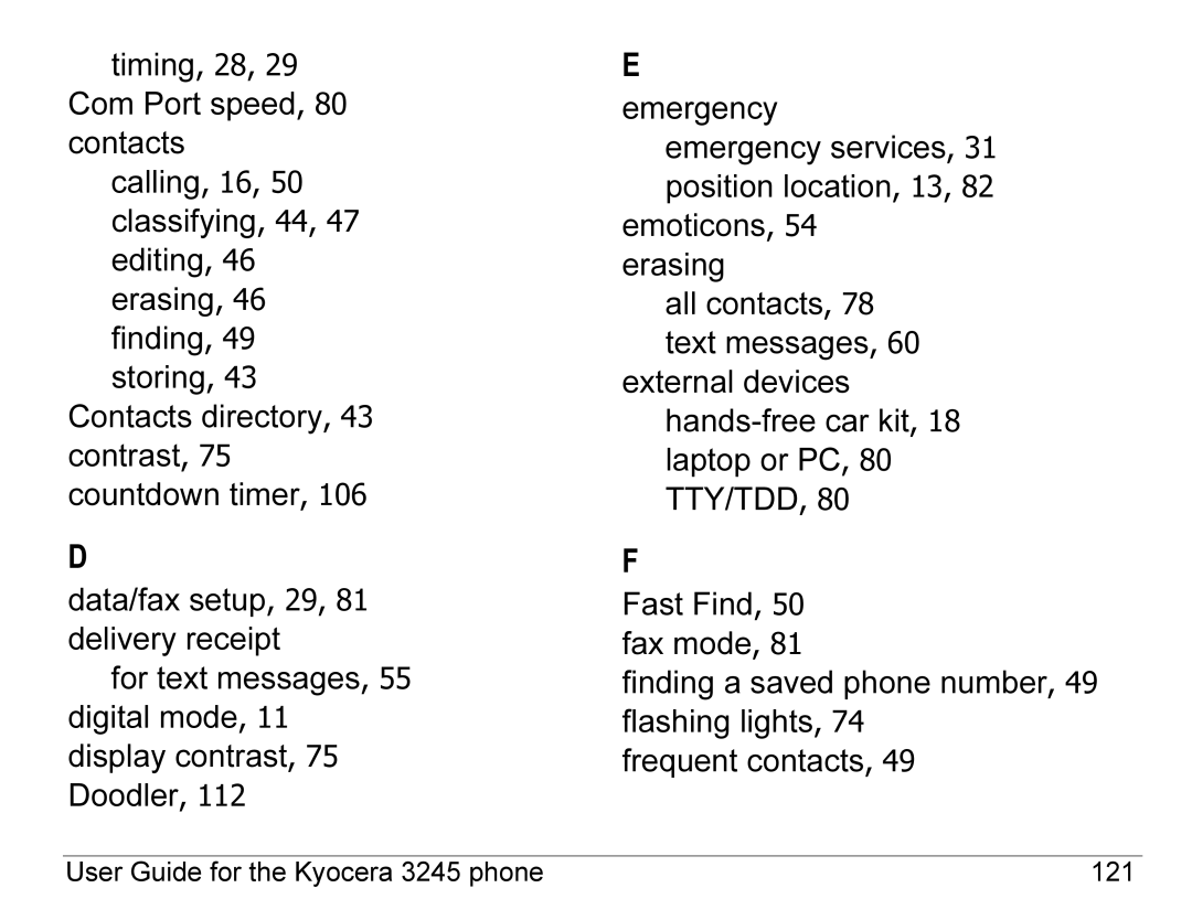 Kyocera manual User Guide for the Kyocera 3245 phone 121 