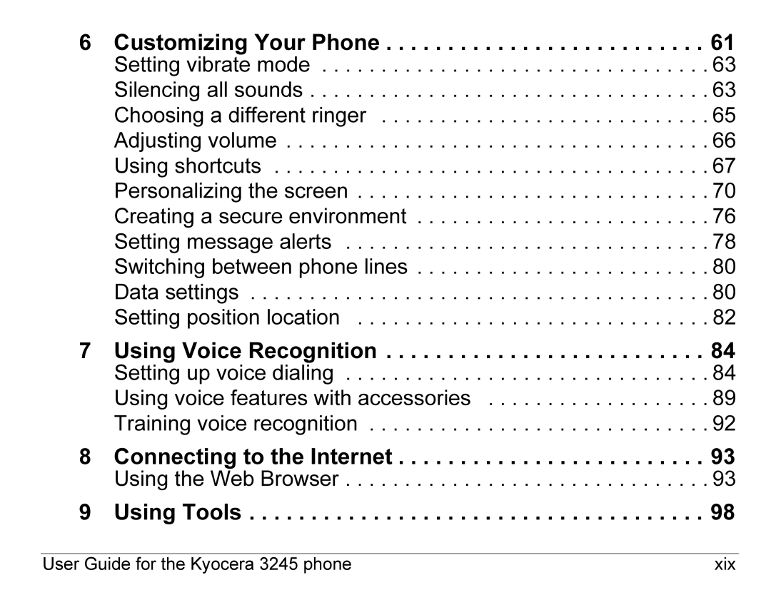 Kyocera 3245 manual Customizing Your Phone, Using the Web Browser 