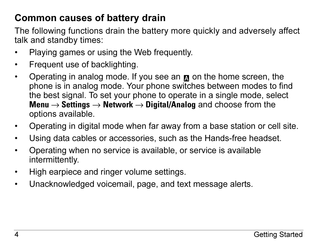 Kyocera 3245 manual Common causes of battery drain 