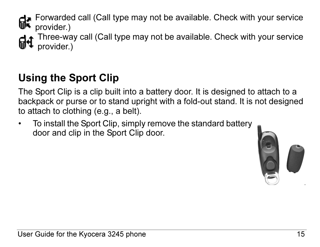 Kyocera 3245 manual Using the Sport Clip 