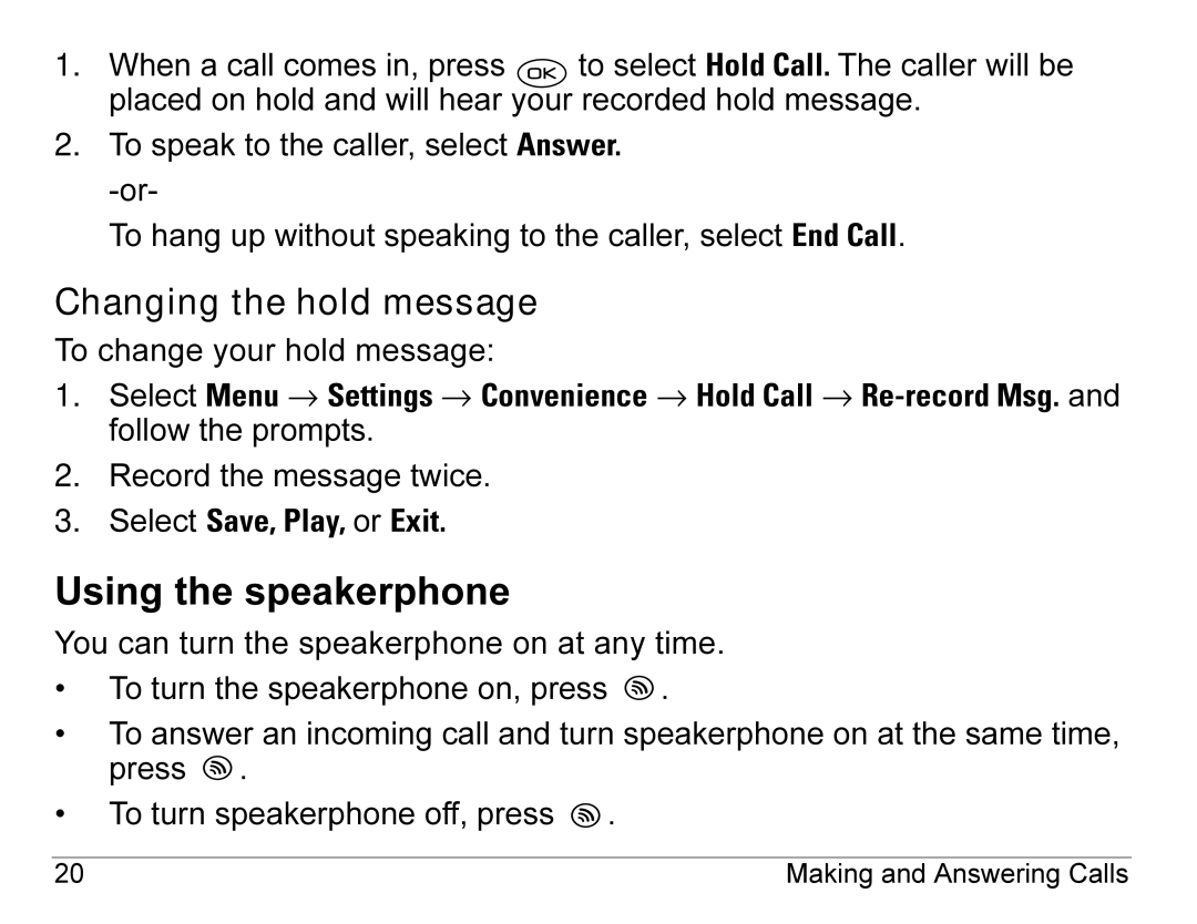 Kyocera 3245 manual Using the speakerphone, Changing the hold message 