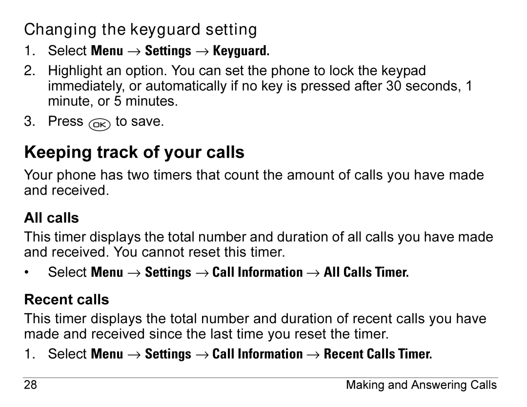 Kyocera 3245 manual Keeping track of your calls, Changing the keyguard setting, All calls, Recent calls 