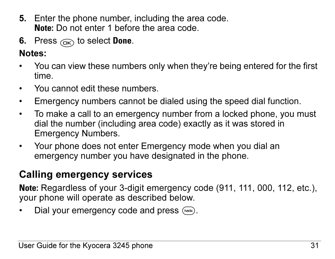 Kyocera 3245 manual Calling emergency services 