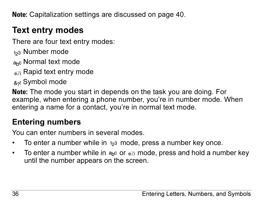 Kyocera 3245 manual Text entry modes, Entering numbers 