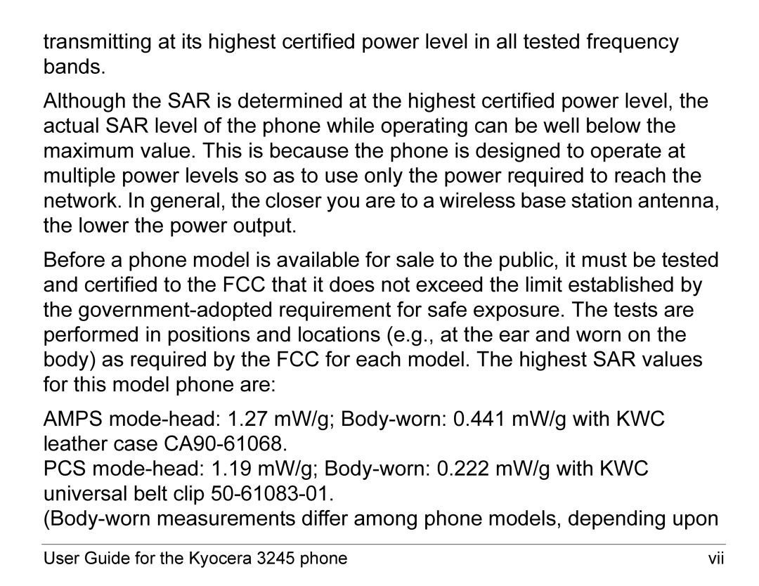 Kyocera manual User Guide for the Kyocera 3245 phone Vii 