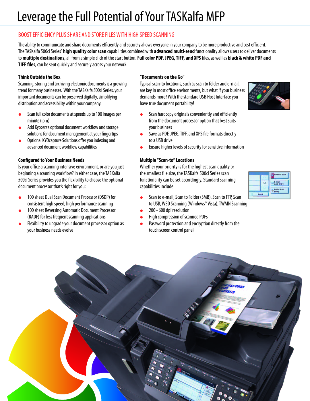 Kyocera 500ci Series manual Leverage the Full Potential of Your TASKalfa MFP, Think Outside the Box 