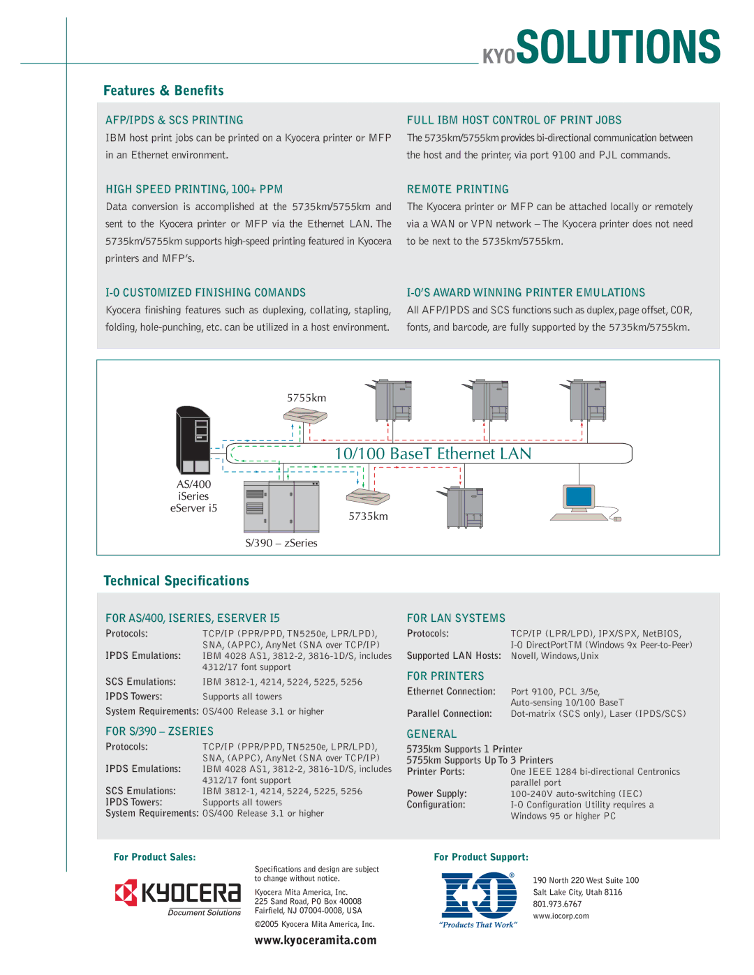 Kyocera 5735km AFP/IPDS & SCS Printing, Full IBM Host Control of Print Jobs, High Speed PRINTING, 100+ PPM, For Printers 