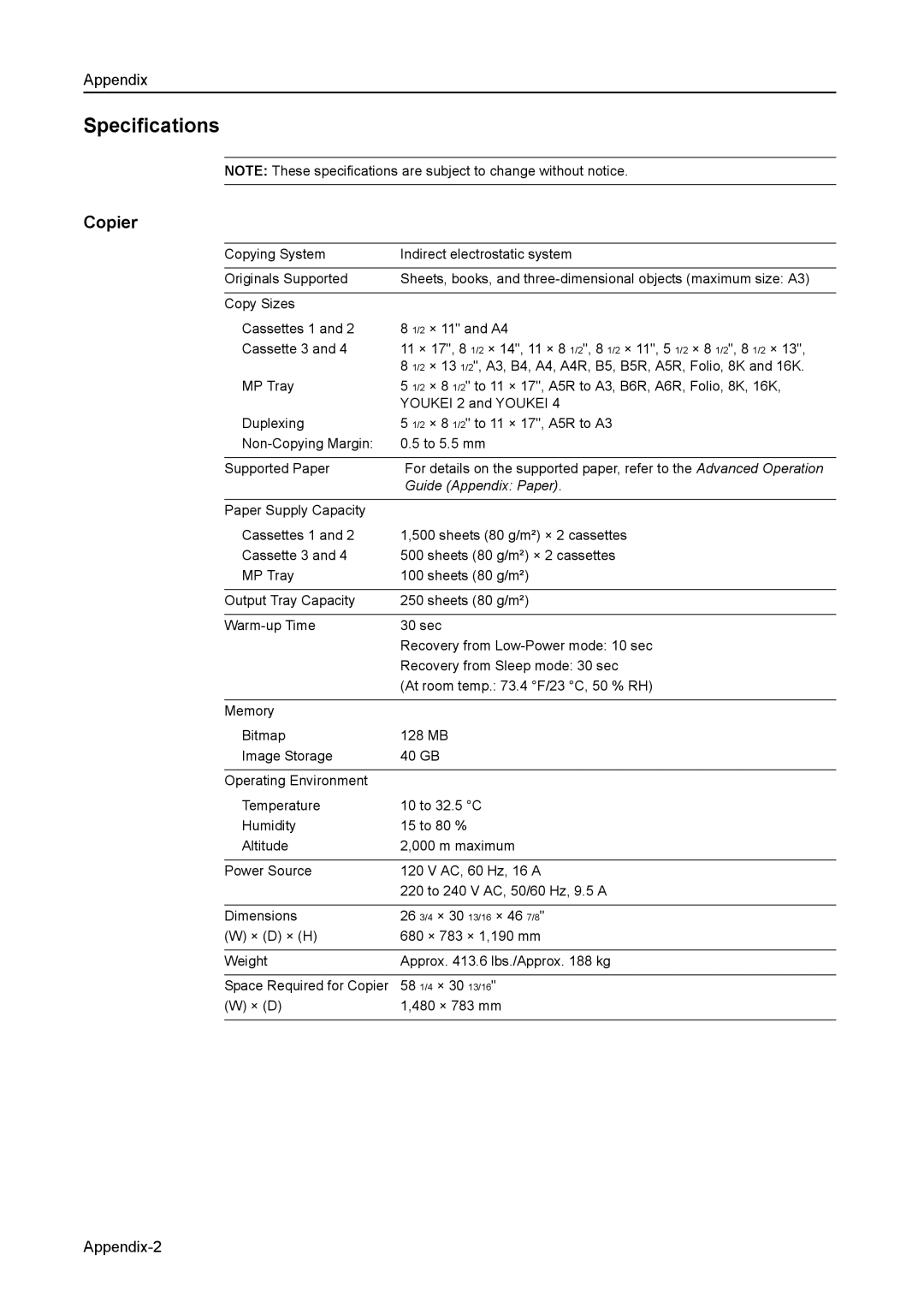 Kyocera 6030 manual Specifications, Copier 