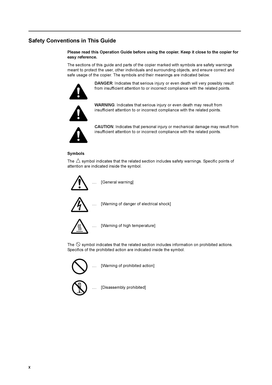 Kyocera 6030 manual Safety Conventions in This Guide, Symbols 