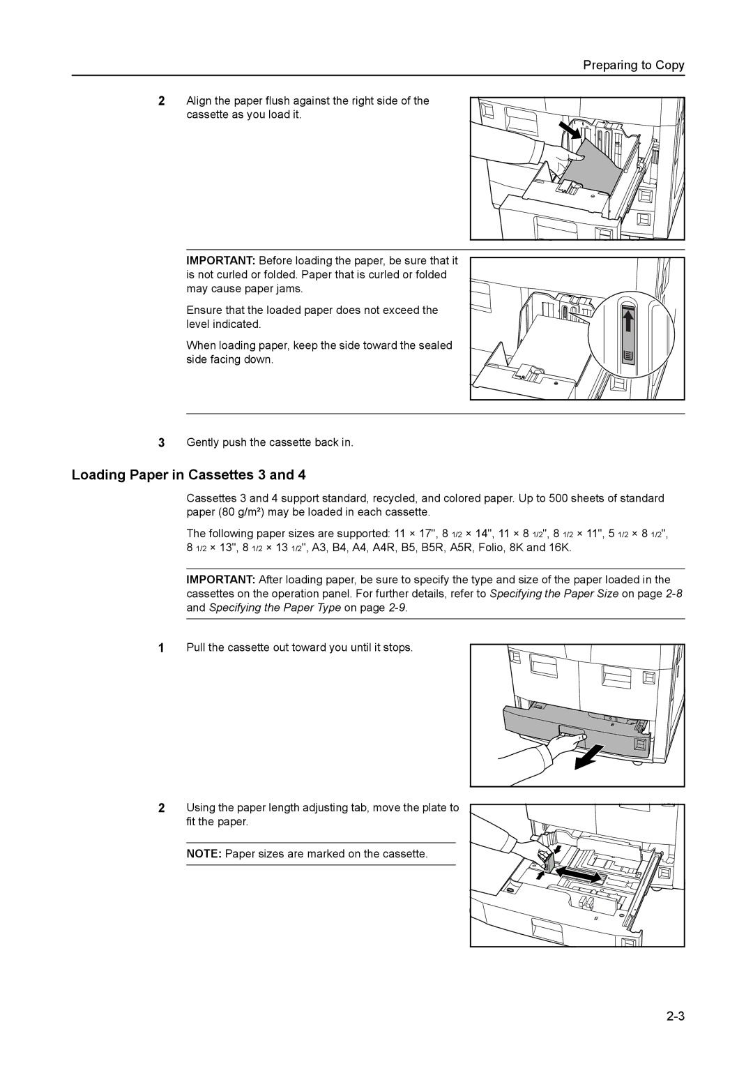 Kyocera 6030 manual Loading Paper in Cassettes 3 