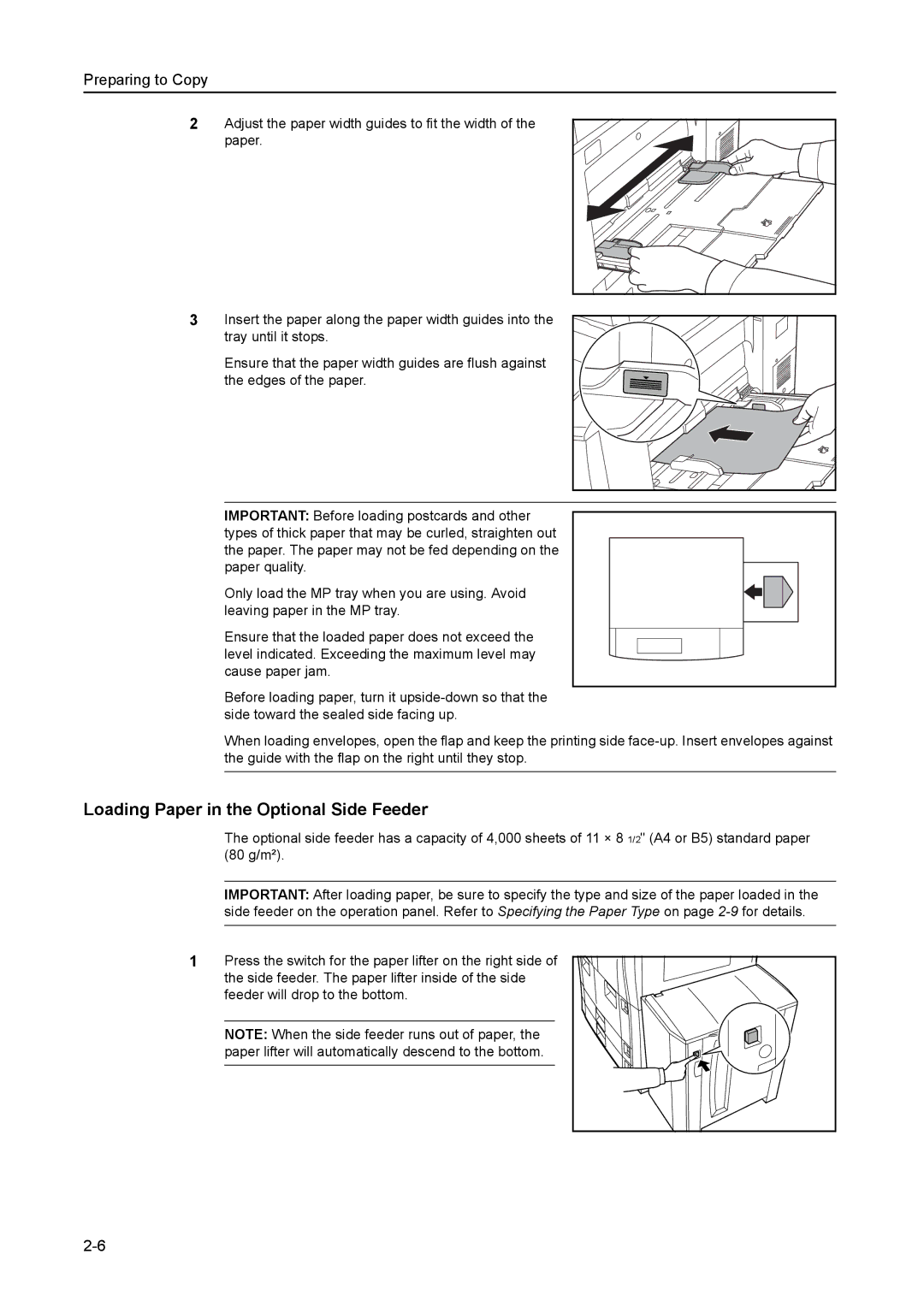 Kyocera 6030 manual Loading Paper in the Optional Side Feeder 