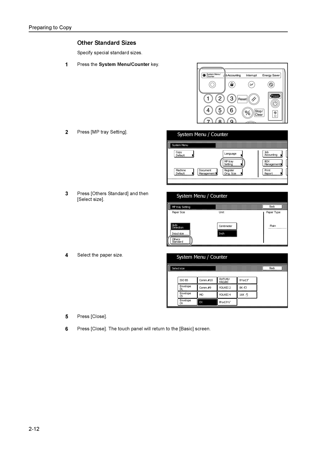 Kyocera 6030 manual Other Standard Sizes 