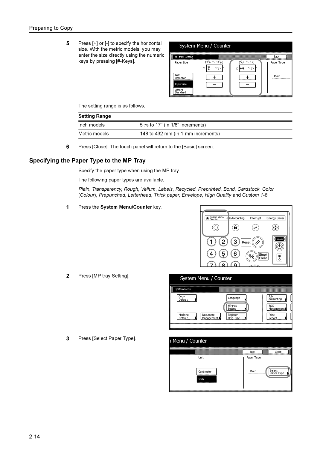 Kyocera 6030 manual Specifying the Paper Type to the MP Tray 