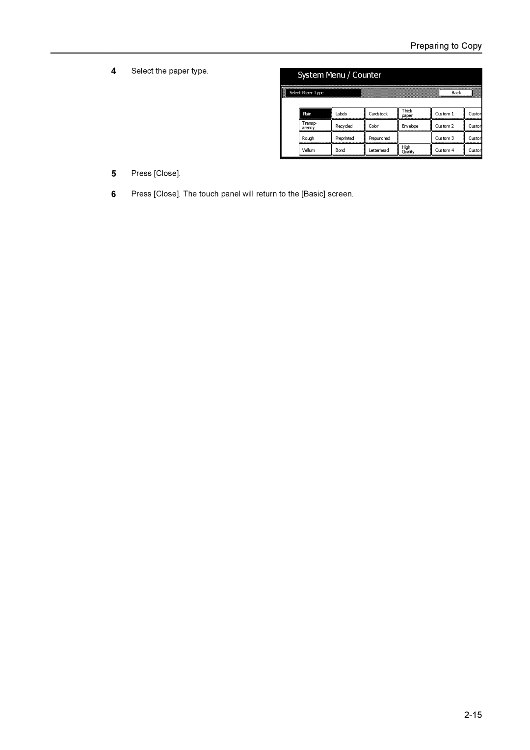 Kyocera 6030 manual Select the paper type 