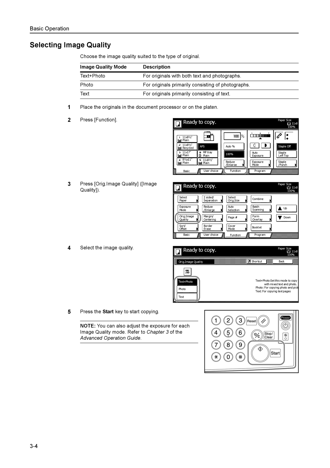 Kyocera 6030 manual Selecting Image Quality, Image Quality Mode Description 