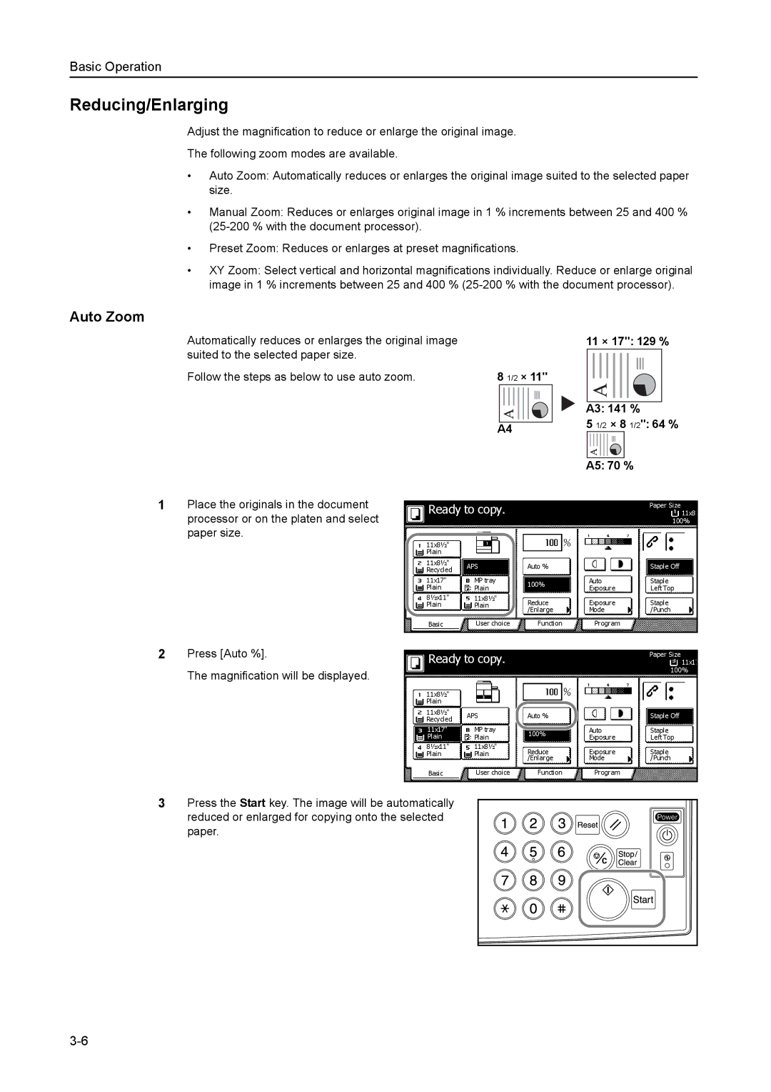 Kyocera 6030 manual Reducing/Enlarging, Auto Zoom 