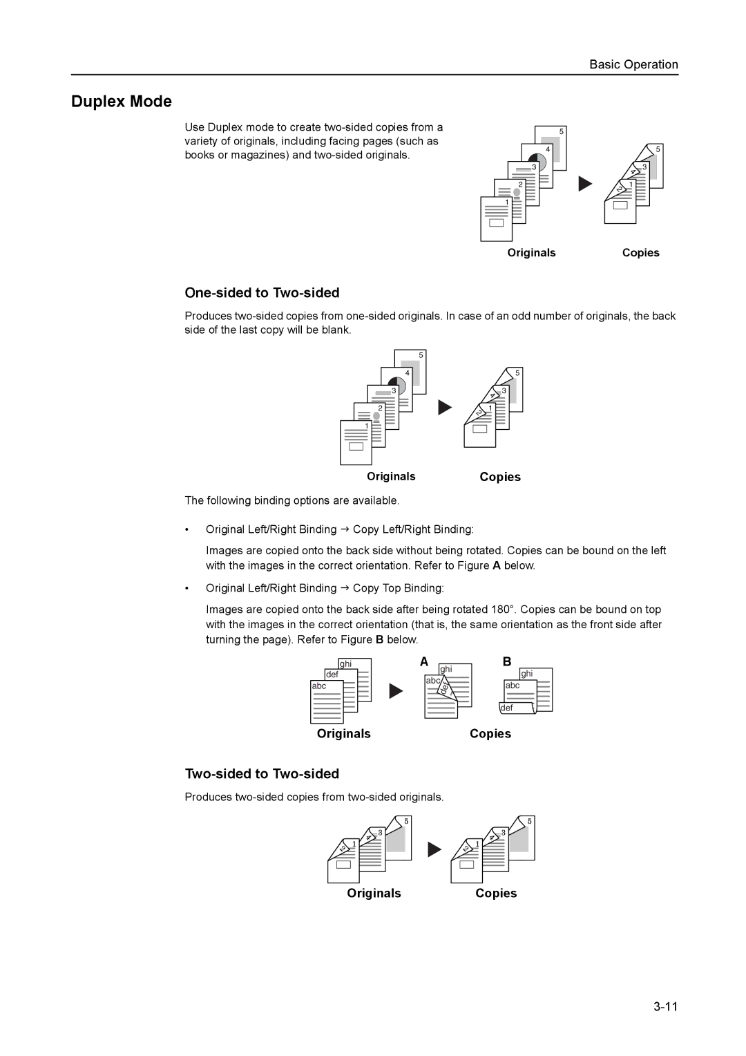 Kyocera 6030 manual Duplex Mode, One-sided to Two-sided, Two-sided to Two-sided, OriginalsCopies, Originals Copies 