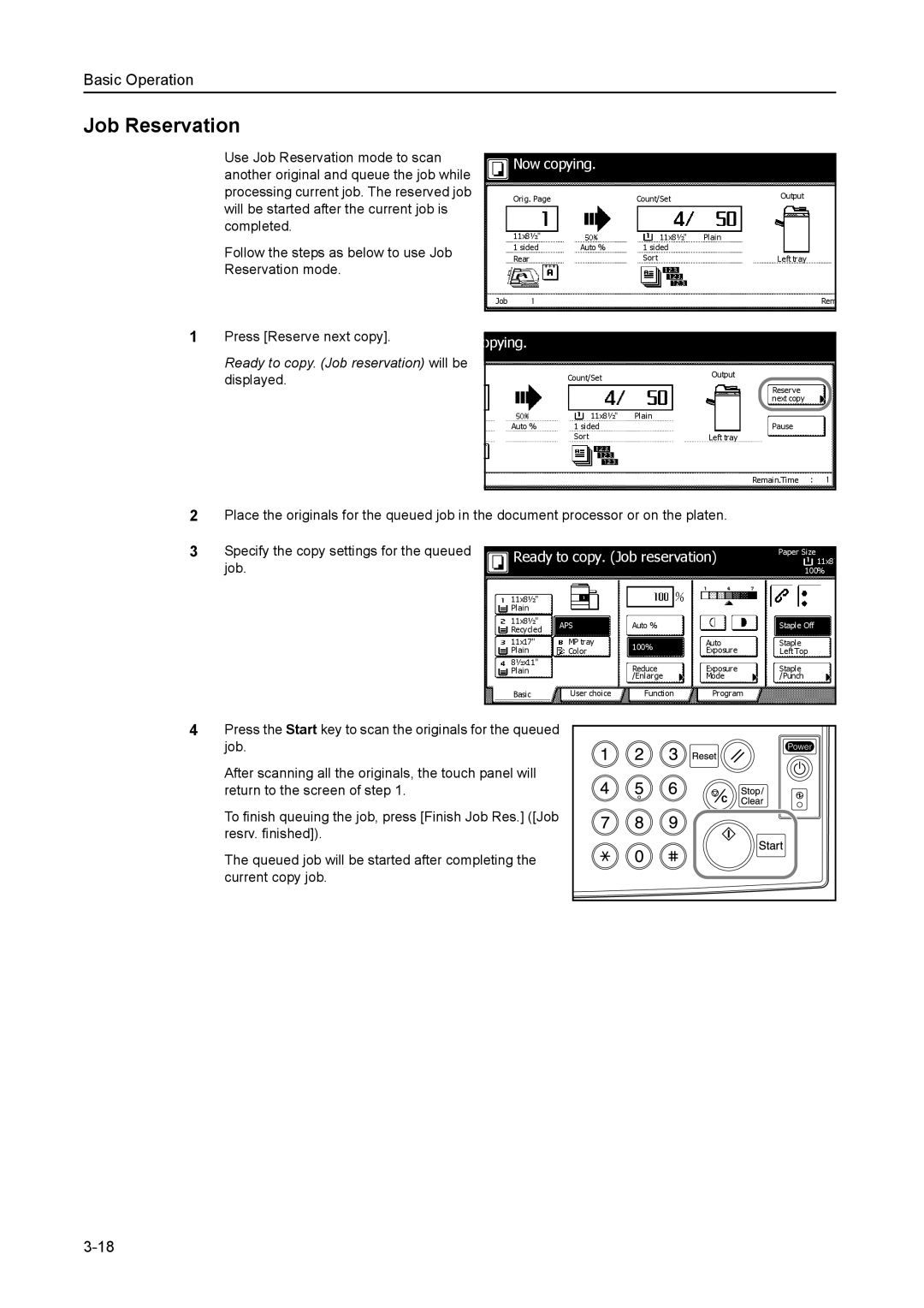 Kyocera 6030 manual Job Reservation, Now copying 