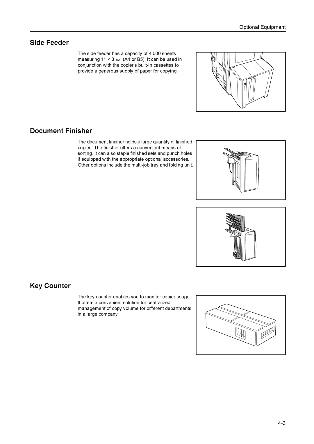 Kyocera 6030 manual Side Feeder, Document Finisher, Key Counter 