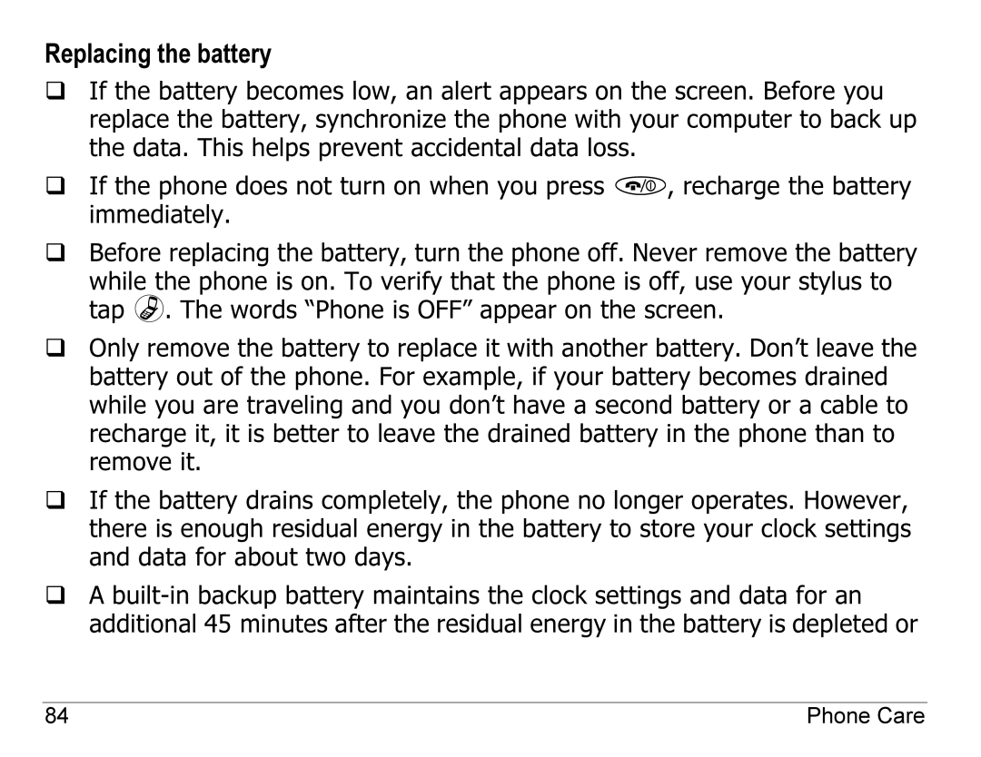 Kyocera 7135, 7100 Series manual Replacing the battery 