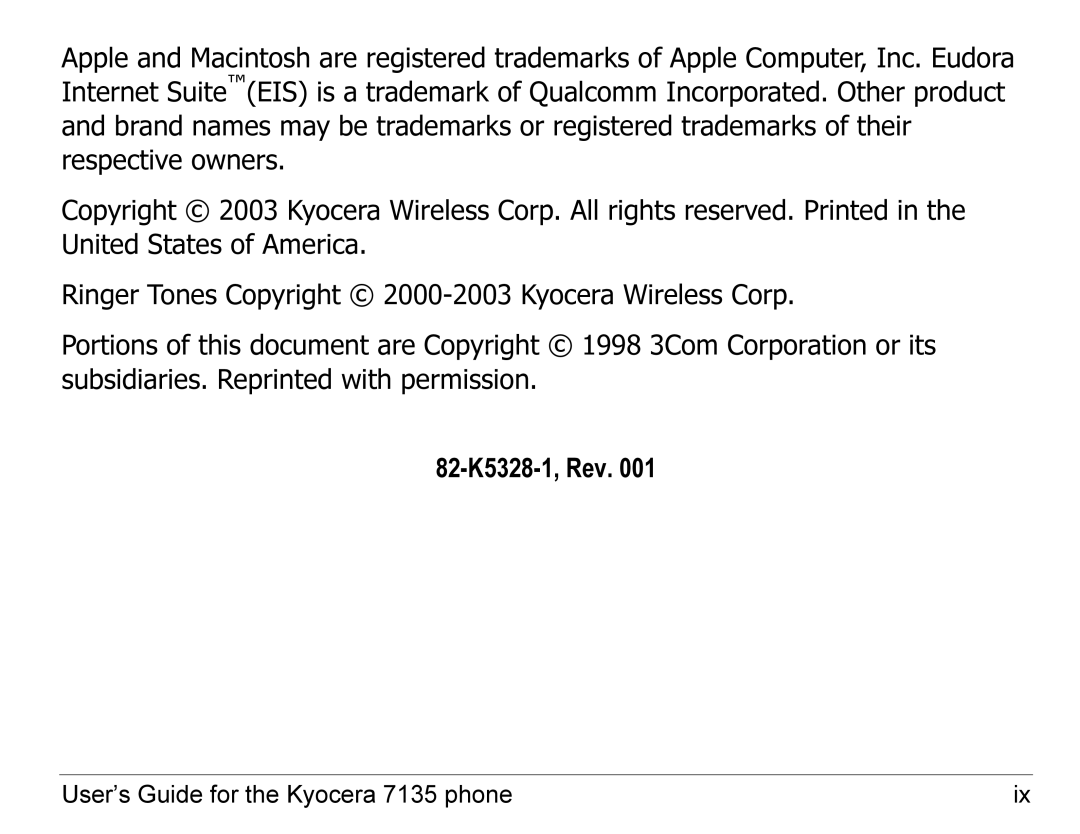 Kyocera 7100 Series manual User’s Guide for the Kyocera 7135 phone 