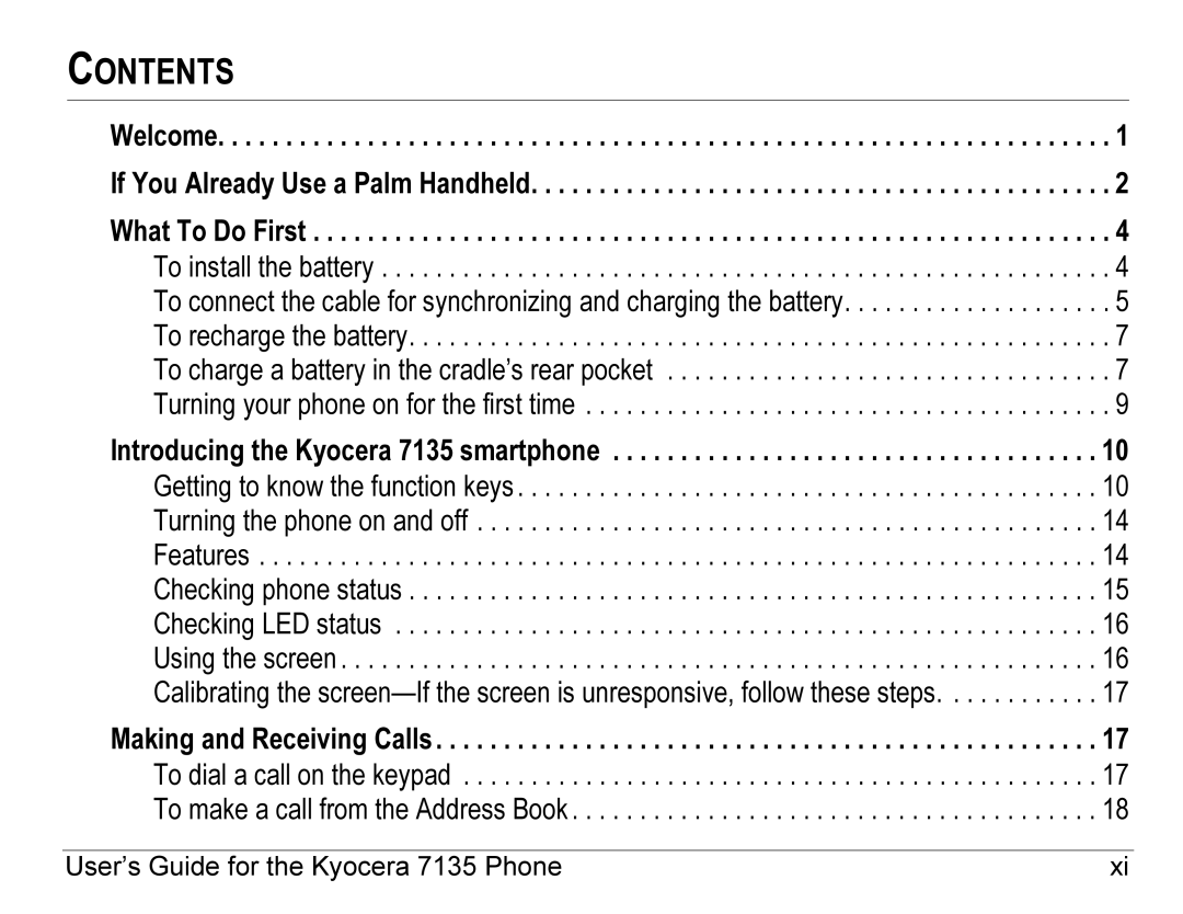 Kyocera 7100 Series, 7135 manual Contents 