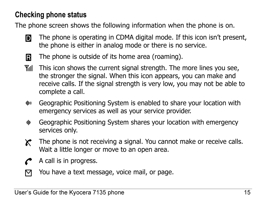 Kyocera 7100 Series, 7135 manual Checking phone status 