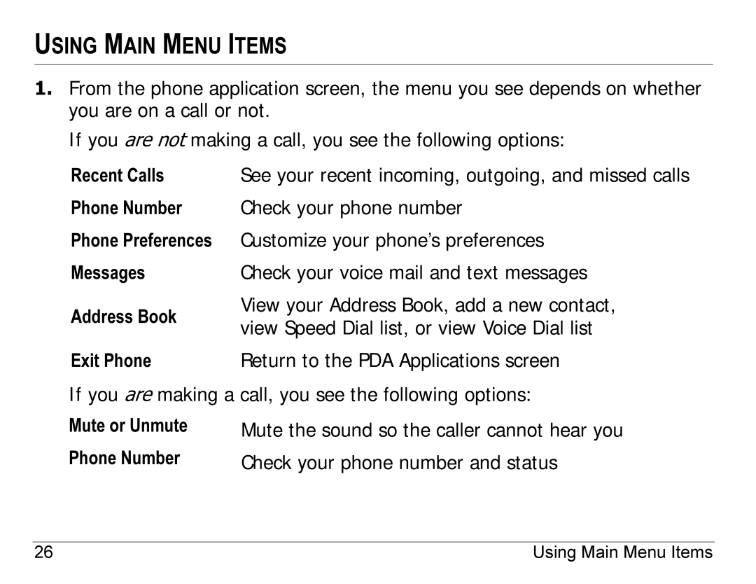 Kyocera 7135, 7100 Series manual Using Main Menu Items 