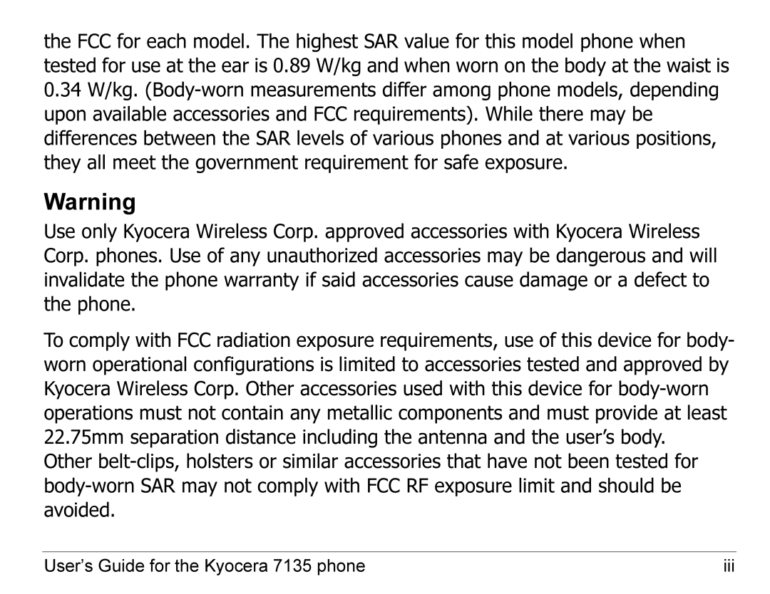 Kyocera 7100 Series manual User’s Guide for the Kyocera 7135 phone Iii 