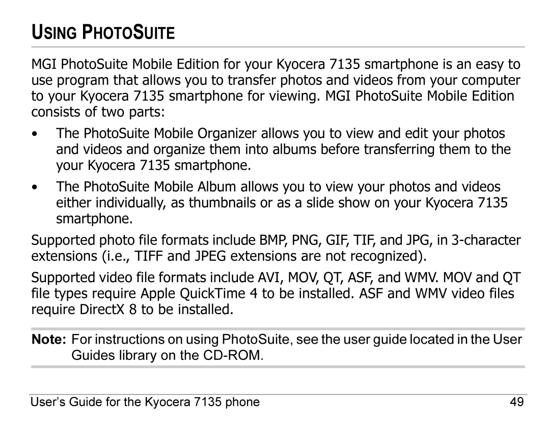 Kyocera 7100 Series, 7135 manual Using Photosuite 