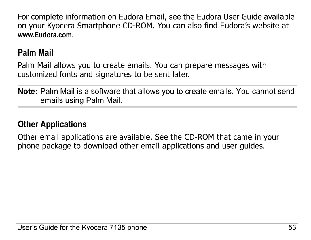 Kyocera 7100 Series, 7135 manual Palm Mail, Other Applications 
