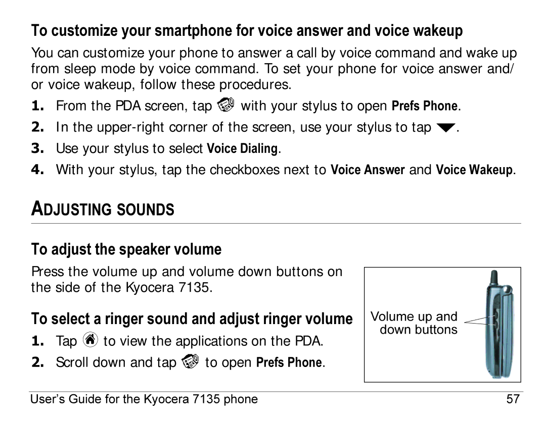 Kyocera 7100 Series, 7135 manual Adjusting Sounds, To adjust the speaker volume 