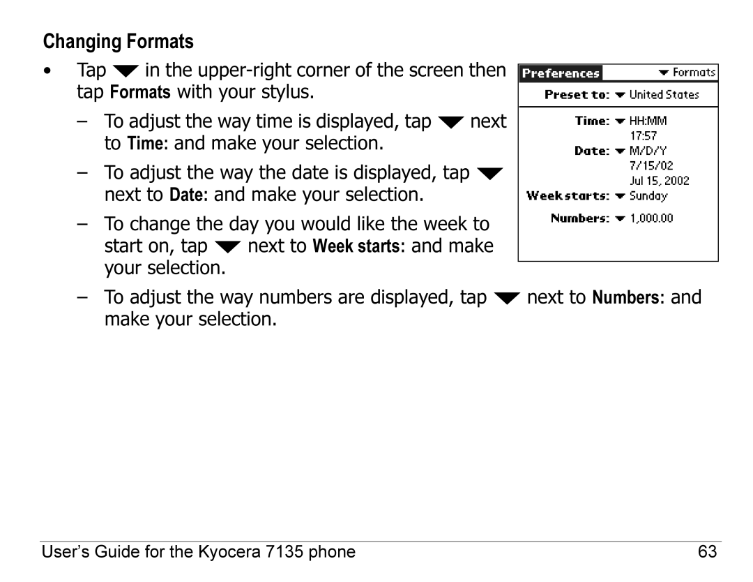 Kyocera 7100 Series, 7135 manual Changing Formats 