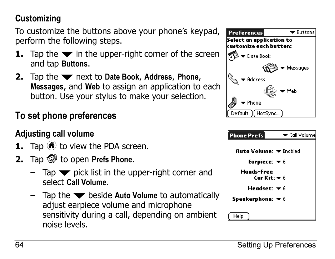 Kyocera 7135, 7100 Series manual To set phone preferences, Customizing, Adjusting call volume 