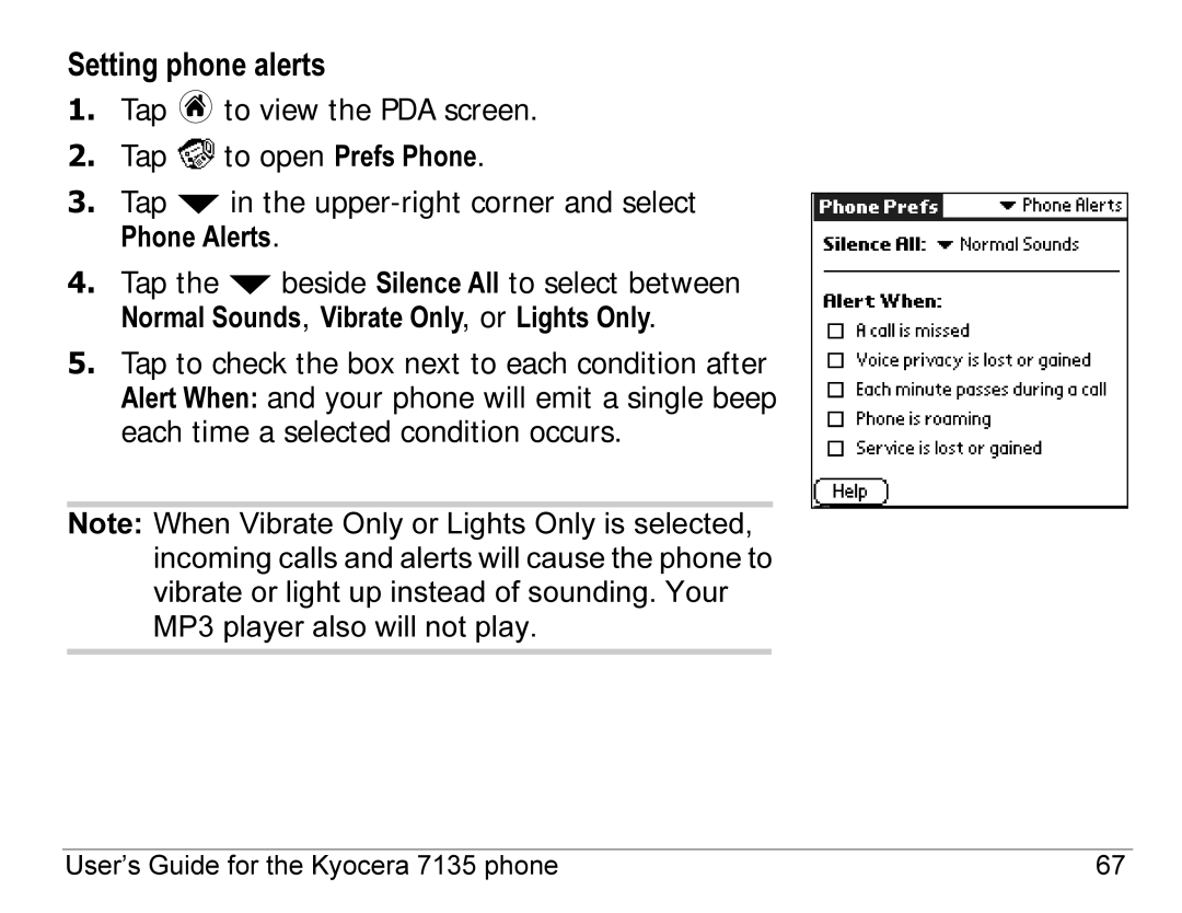 Kyocera 7100 Series, 7135 manual Setting phone alerts 