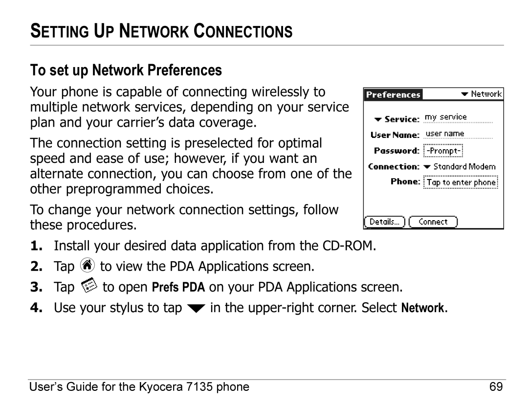 Kyocera 7100 Series, 7135 manual Setting UP Network Connections, To set up Network Preferences 