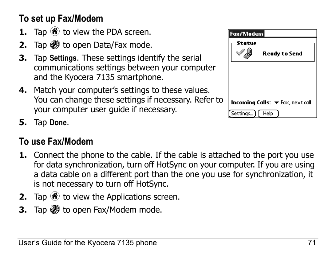 Kyocera 7100 Series, 7135 manual To set up Fax/Modem, To use Fax/Modem 